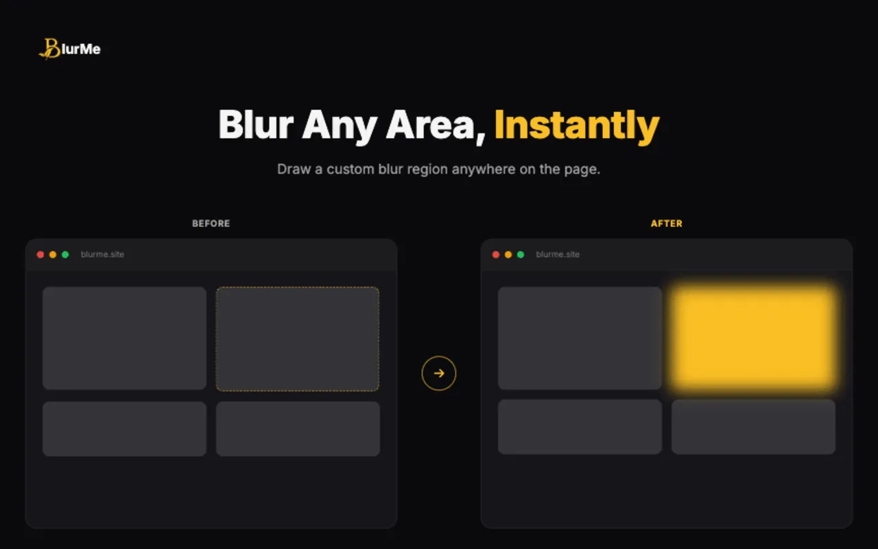 BlurMe area blur covering a private region before a client demo