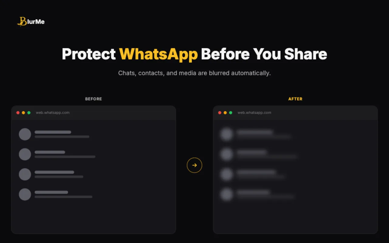 BlurMe WhatsApp Privacy Mode blurring WhatsApp Web chats before screen sharing